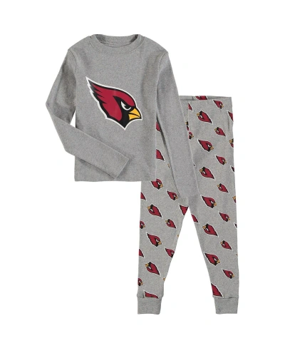 Outerstuff Babies' Little Boys And Girls Heathered Gray Arizona Cardinals Long Sleeve T-shirt And Pants Sleep Set