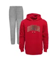 Outerstuff Little Boys And Girls Red, Heather Gray Chicago Bulls Double Up Pullover Hoodie And Pants Set In Red,heather Gray