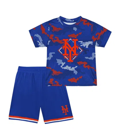 OUTERSTUFF LITTLE BOYS AND GIRLS ROYAL NEW YORK METS FIELD BALL T-SHIRT AND SHORTS SET