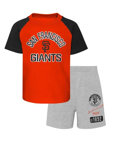 Outerstuff Babies' Infant Boys And Girls Orange And Heather Gray San Francisco Giants Ground Out Baller Raglan T-shirt  In Orange,heather Gray