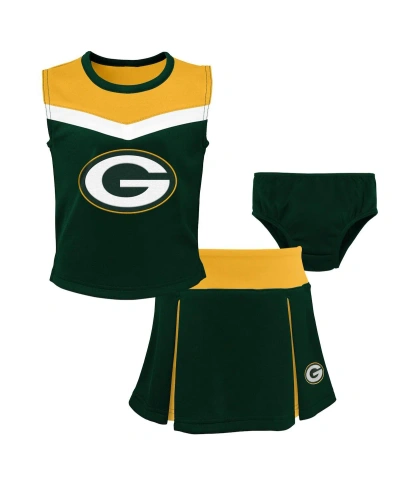 Outerstuff Kids' Little Girls Green Green Bay Packers Spirit Cheerleader Two-piece Set With Bloomers