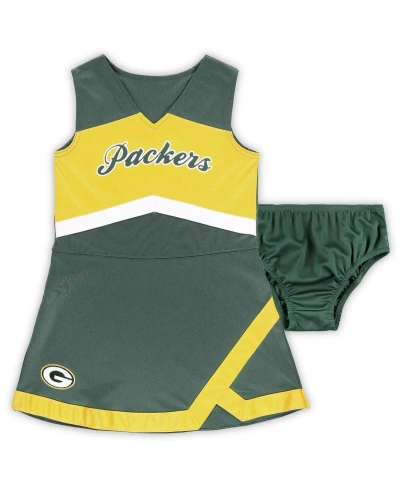 Outerstuff Kids' Little Girls Green Green Bay Packers Two-piece Cheer Captain Jumper Dress With Bloomers Set
