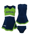 OUTERSTUFF LITTLE GIRLS NAVY SEATTLE SEAHAWKS TWO-PIECE CHEER CAPTAIN JUMPER DRESS WITH BLOOMERS SET