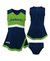 Outerstuff Little Girls Navy Seattle Seahawks Two-piece Cheer Captain Jumper Dress With Bloomers Set In Navy