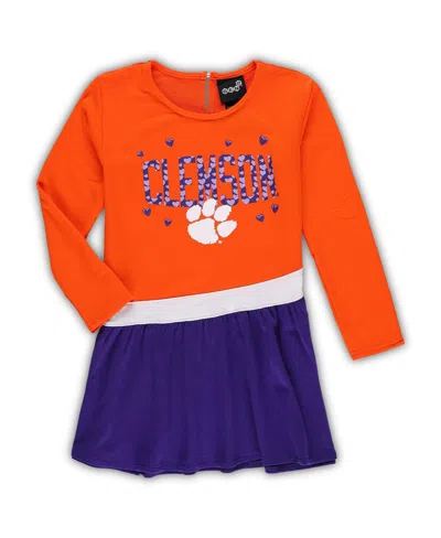 Outerstuff Babies' Little Girls Orange Clemson Tigers Heart To Heart French Terry Dress