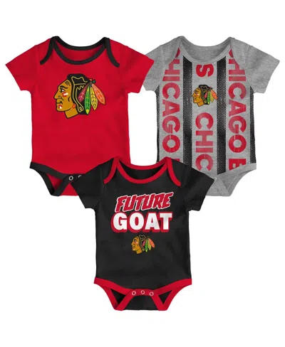 Outerstuff Babies' Newborn 3-pack Chicago Blackhawks Loyal Buddies Bodysuit Set In Red