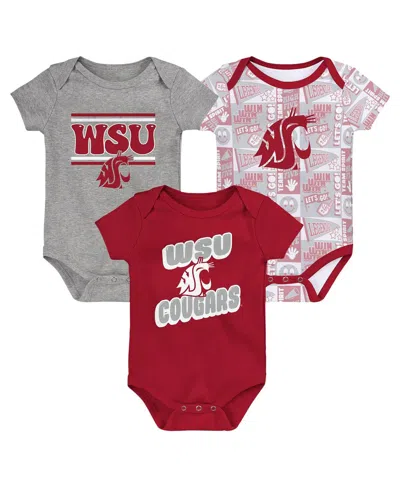 Outerstuff Babies' Newborn 3-pack Crimson Washington State Cougars Sunday Comics Bodysuit Set In Multi