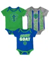 Outerstuff Newborn 3-pack Green/heather Gray/blue Seattle Sounders Fc Loyal Buddies Bodysuit Set In Green