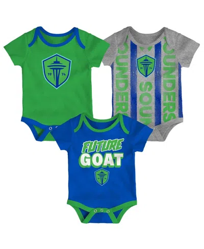Outerstuff Kids' Newborn 3-pack Green/heather Gray/blue Seattle Sounders Fc Loyal Buddies Bodysuit Set