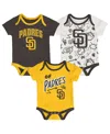 Outerstuff Newborn 3-pack San Diego Padres All Day Play Bodysuit Set In Yellow