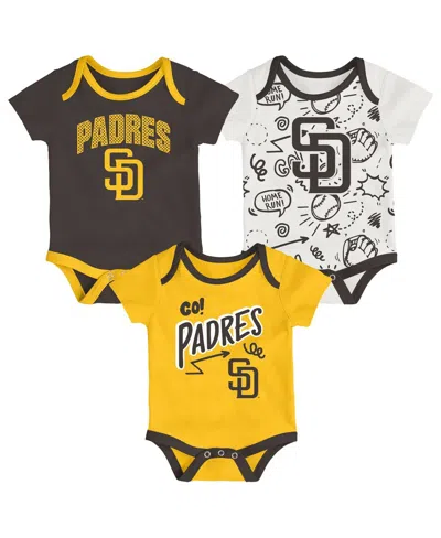 Outerstuff Babies' Newborn 3-pack San Diego Padres All Day Play Bodysuit Set In Yellow
