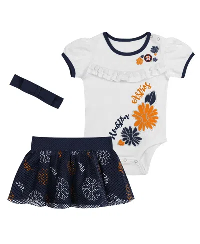 Outerstuff Babies' Newborn 3-piece White/navy Houston Astros Sweet Catcher Bodysuit, Headband And Skirt Set In Multi