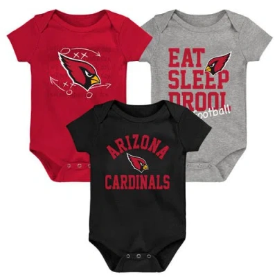 Outerstuff Kids'  Newborn & Infant Black/cardinal/heather Gray Arizona Cardinals Three-pack Eat, Sleep & Dr In Multi
