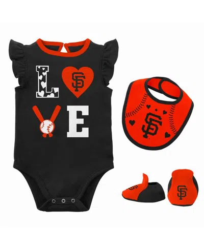 Outerstuff Babies' Newborn And Infant Boys And Girls Black And Orange San Francisco Giants Three-piece Love Of Baseball In Black,orange