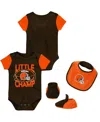 Outerstuff Newborn & Infant Brown/orange Cleveland Browns Little Champ Three-piece Bodysuit Bib & Booties Set In Brown