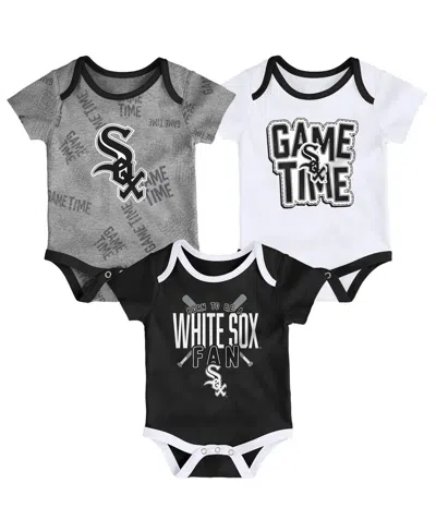 Outerstuff Babies' Newborn And Infant Boys And Girls Chicago White Sox Black, White, Heathered Gray Game Time Three-pie In Black,white