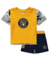 Outerstuff Newborn & Infant Gold/navy Milwaukee Brewers Pinch Hitter T-shirt & Shorts Set In Gold,navy