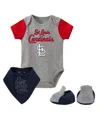 Outerstuff Newborn & Infant Heathered Gray St. Louis Cardinals Three-piece Bodysuit Bib & Bootie Set In Heathered Gray