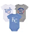 Outerstuff Newborn & Infant Light Blue/white/heather Gray Kansas City Royals Biggest Little Fan 3-pack Bodysuit In Light Blue,white,heather Gray