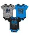 Outerstuff Newborn And Infant Boys And Girls Miami Marlins Black, Blue, Heathered Gray Game Time Three-piece Bo In Black,blue,heathered Gray