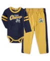 Outerstuff Newborn & Infant Navy/gold West Virginia Mountaineers Little Kicker Long Sleeve Bodysuit & Sweatpant In Navy,gold