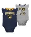 Outerstuff Girls Newborn & Infant Navy/heather Gray Milwaukee Brewers Little Fan Two-pack Bodysuit Set In Navy,heather Gray