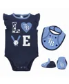 Outerstuff Newborn & Infant Navy/light Blue Tampa Bay Rays Three-piece Love Of Baseball Bib Bodysuit & Booties In Navy,light Blue
