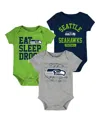Outerstuff Newborn And Infant Boys And Girls Navy, Neon Green Seattle Seahawks Eat Sleep Drool Football Three-p In Navy,neon Green