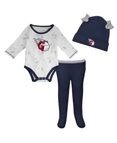 Outerstuff Babies' Newborn And Infant Boys And Girls Navy, White Cleveland Guardians Dream Team Bodysuit Hat And Footed In Navy,white