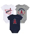 Outerstuff Infant Boys And Girls Navy And White And Heather Gray Los Angeles Angels Biggest Little Fan 3-pack B In Navy,white