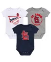 Outerstuff Infant Navy/white/heather Gray St. Louis Cardinals Biggest Little Fan 3-pack Bodysuit Set In Navy,white,heather Gray