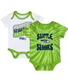 Outerstuff Newborn And Infant Boys And Girls Neon Green, White Seattle Seahawks Monterey Tie-dye 2-pack Bodysui In Neon Green,white