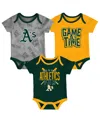 Outerstuff Newborn And Infant Boys And Girls Oakland Athletics Green, Gold, Heathered Gray Game Time Three-piec In Green,gold,heathered Gray