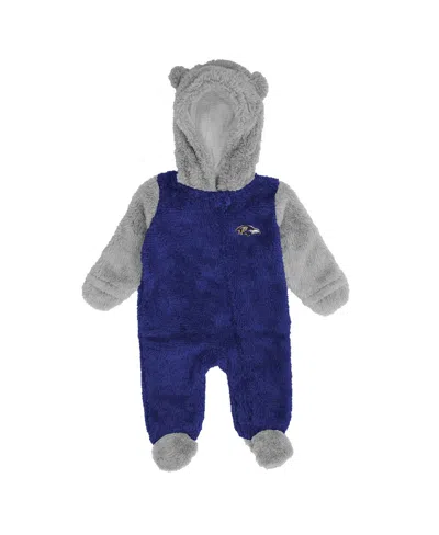 Outerstuff Babies' Newborn And Infant Boys And Girls Purple, Gray Baltimore Ravens Game Nap Teddy Fleece Bunting Full-z In Purple,gray