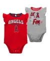 Outerstuff Newborn And Infant Boys And Girls Red, Heather Gray Los Angeles Angels Little Fan Two-pack Bodysuit In Red,heather Gray
