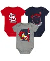 Outerstuff Newborn And Infant Boys And Girls Red, Navy, Gray St. Louis Cardinals Change Up 3-pack Bodysuit Set In Red,navy,gray