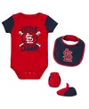 Outerstuff Newborn & Infant Red/navy St. Louis Cardinals Little Champ Three-pack Bodysuit Bib & Booties Set In Red,navy