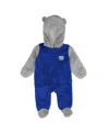 Outerstuff Newborn And Infant Boys And Girls Royal, Gray New York Giants Game Nap Teddy Fleece Bunting Full-zip In Royal,gray