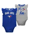 Outerstuff Girls Newborn & Infant Royal/heather Gray Toronto Blue Jays Little Fan Two-pack Bodysuit Set In Royal,heather Gray