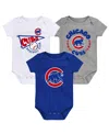 Outerstuff Infant Royal/white/heather Gray Chicago Cubs Biggest Little Fan 3-pack Bodysuit Set In Royal,white