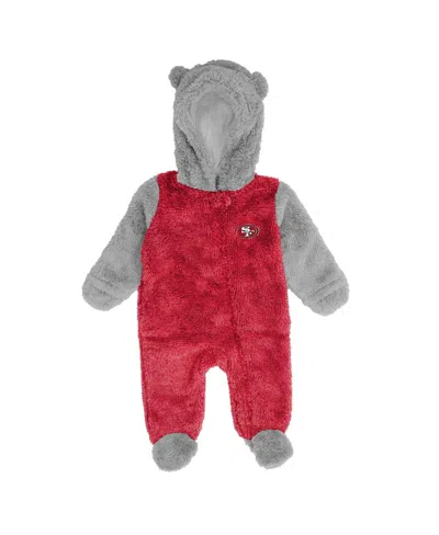 Outerstuff Babies' Newborn And Infant Boys And Girls Scarlet, Gray San Francisco 49ers Game Nap Teddy Fleece Bunting Fu In Scarlet,gray