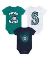Outerstuff Newborn & Infant Aqua/navy/white Seattle Mariners Minor League Player Three-pack Bodysuit Set In Teal,navy,white