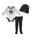 Outerstuff Newborn And Infant Boys And Girls White, Black Brooklyn Nets Three-piece Dream Team Long Sleeve Body In White,black