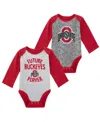 Outerstuff Newborn And Infant Boys And Girls White, Gray Ohio State Buckeyes 2-pack Play Time Long Sleeve Bodys In White,gray