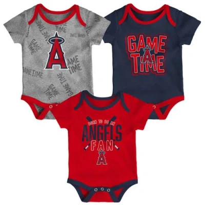 Outerstuff Kids'  Newborn & Infant Los Angeles Angels Red/navy/heathered Gray Game Time Three-piece Bodysui In Multi