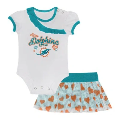 Outerstuff Kids' Baby Boys And Girls 2-piece Miami Dolphins Love My Team Bodysuit Skirt Set In White