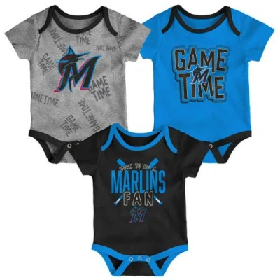 Outerstuff Kids'  Newborn & Infant Miami Marlins Black/blue/heathered Gray Game Time Three-piece Bodysuit S In Multi