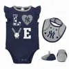 OUTERSTUFF NEWBORN & INFANT NAVY/HEATHER GRAY NEW YORK YANKEES THREE-PIECE LOVE OF BASEBALL BIB BODYSUIT & BOOT