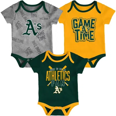 Outerstuff Kids'  Newborn & Infant Oakland Athletics Green/gold/heathered Gray Game Time Three-piece Bodysu In Multi