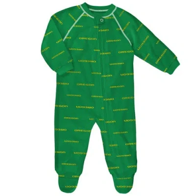 Outerstuff Kids' Newborn And Infant  Green Oregon Ducks All-over Print Raglan Full-zip Coverall